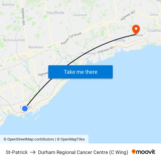 St-Patrick to Durham Regional Cancer Centre (C Wing) map