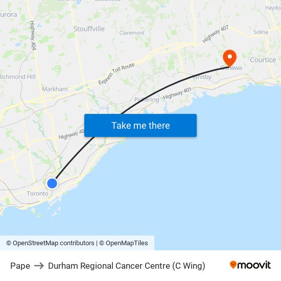 Pape to Durham Regional Cancer Centre (C Wing) map