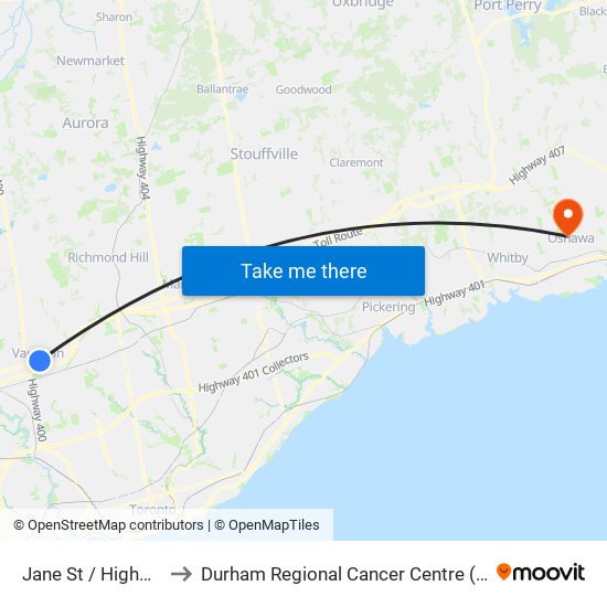 Jane St / Highway 7 to Durham Regional Cancer Centre (C Wing) map