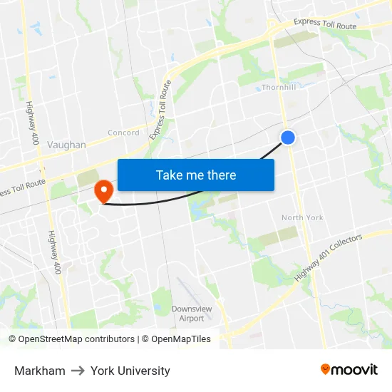 Markham to York University map