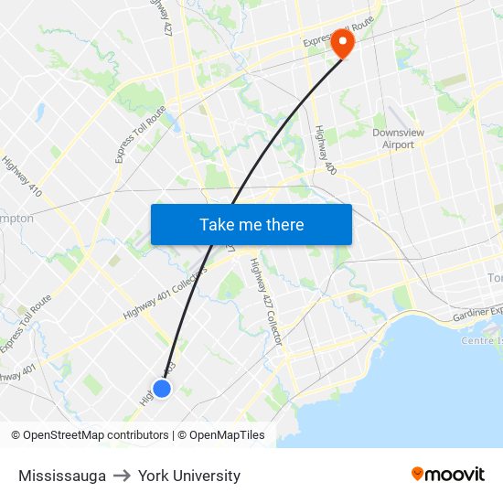 Mississauga to York University map