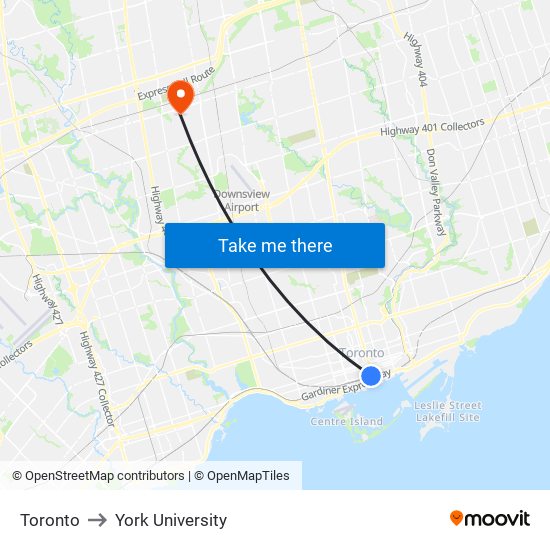 Toronto to York University map