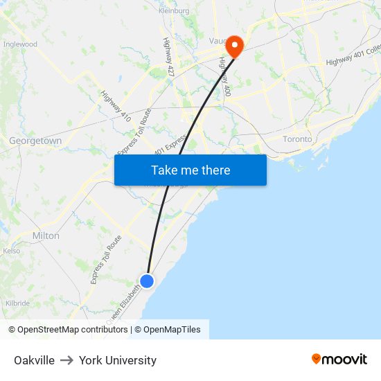 Oakville to York University map