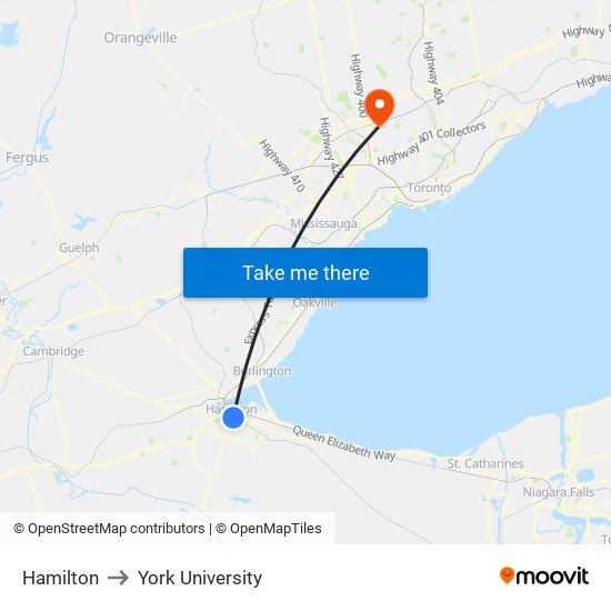 Hamilton to York University map