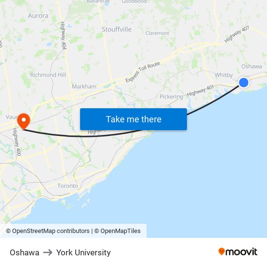 Oshawa to York University map