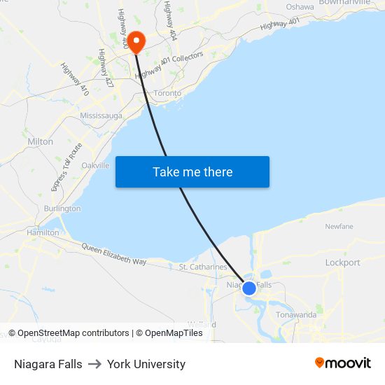 Niagara Falls to York University map