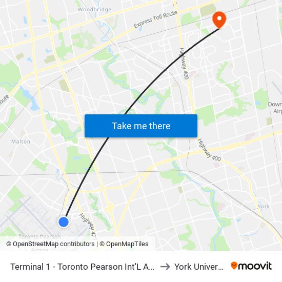 Terminal 1 - Toronto Pearson Int'L Airport to York University map