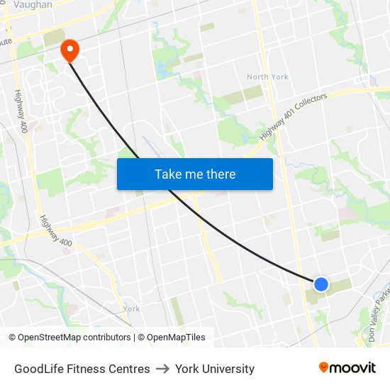 GoodLife Fitness Centres to York University map