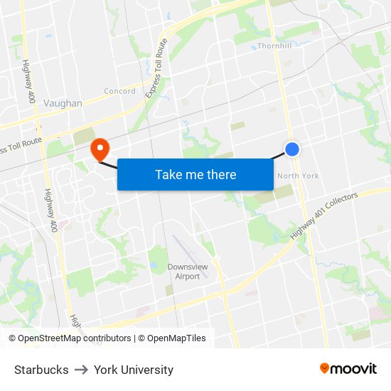 Starbucks to York University map