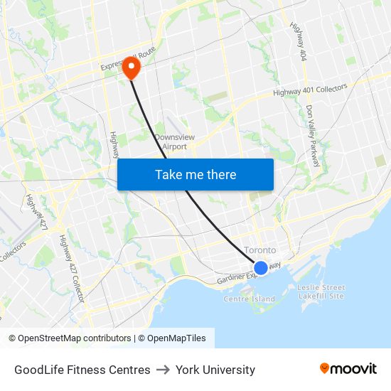 GoodLife Fitness Centres to York University map