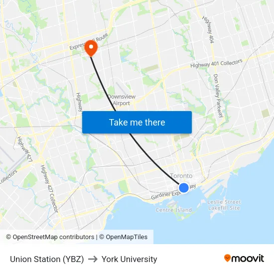 Union Station (YBZ) to York University map