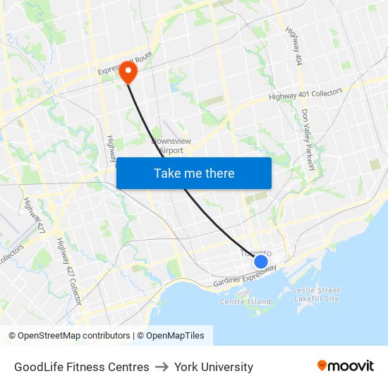 GoodLife Fitness Centres to York University map