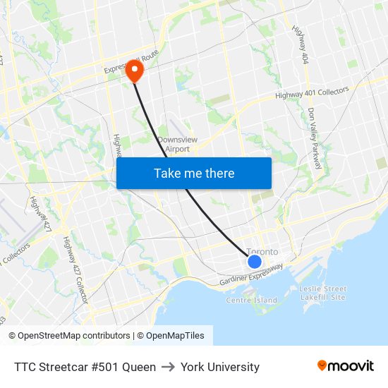 TTC Streetcar #501 Queen to York University map