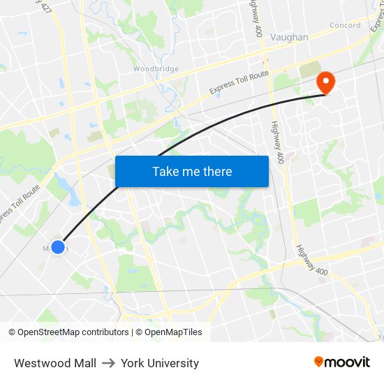 Westwood Mall to York University map
