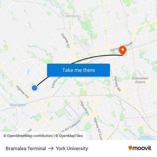 Bramalea Terminal to York University map