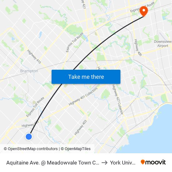 Aquitaine Ave. @ Meadowvale Town Centre Circle to York University map