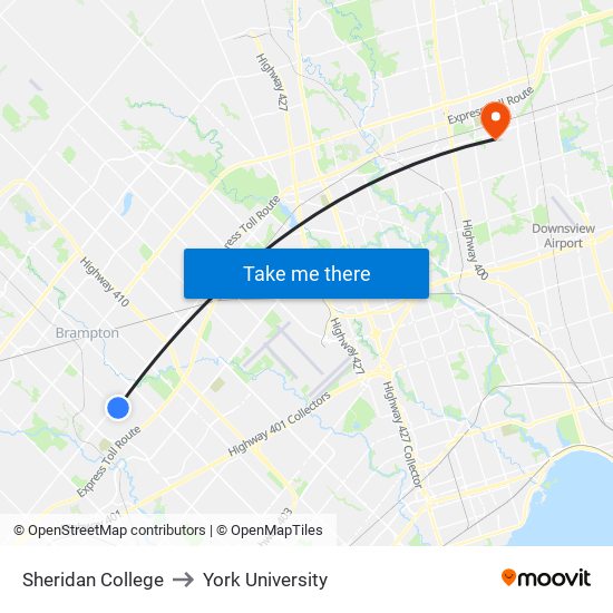 Sheridan College to York University map