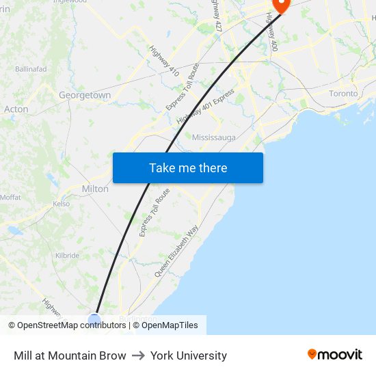 Mill at Mountain Brow to York University map