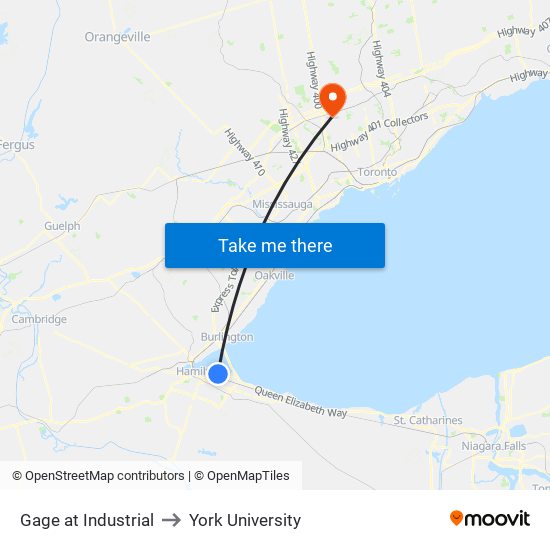 Gage at Industrial to York University map