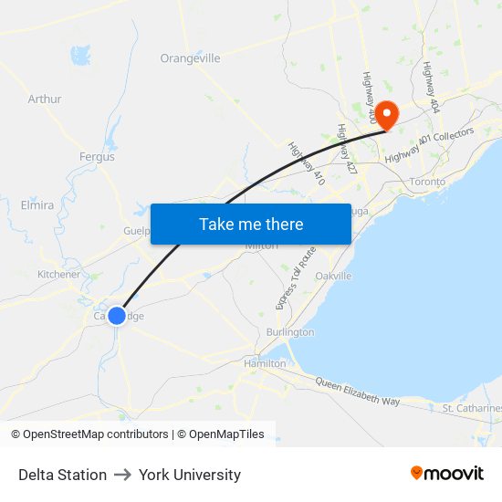 Delta Station to York University map