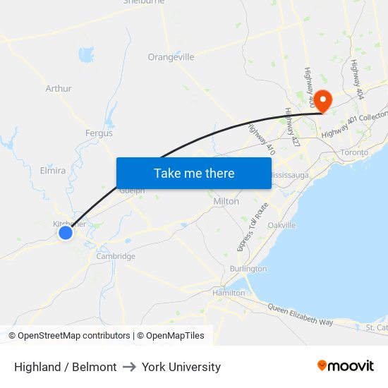 Highland / Belmont to York University map