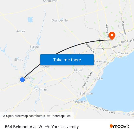 564 Belmont Ave. W. to York University map