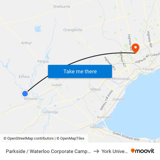 Parkside / Waterloo Corporate Campus - North to York University map