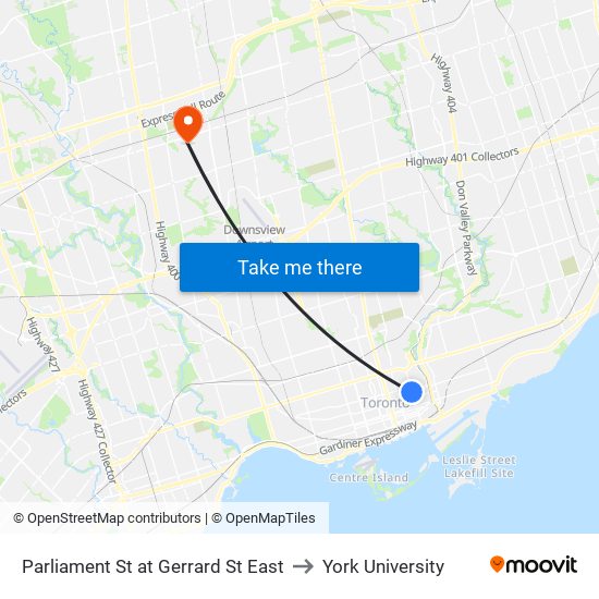 Parliament St at Gerrard St East to York University map