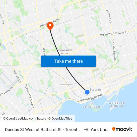 Dundas St West at Bathurst St - Toronto Western Hospital to York University map