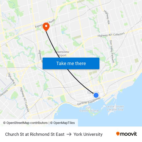 Church St at Richmond St East to York University map