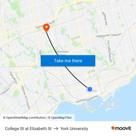 College St at Elizabeth St to York University map