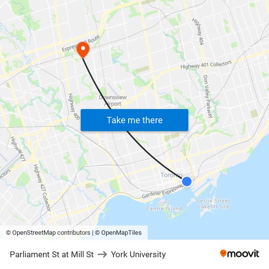 Parliament St at Mill St to York University map