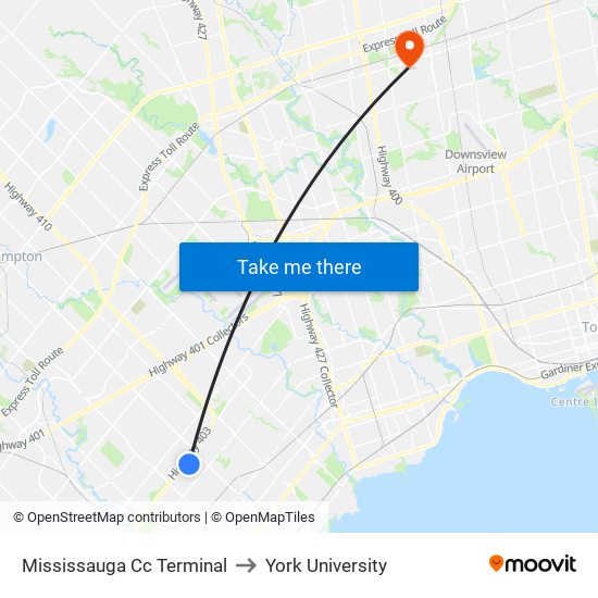 Mississauga Cc Terminal to York University map