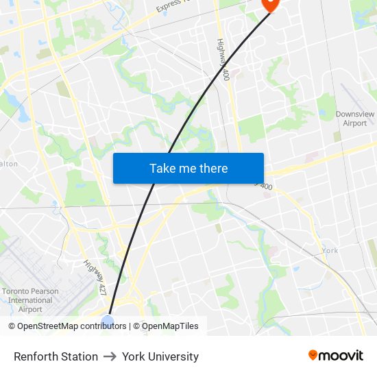 Renforth Station to York University map