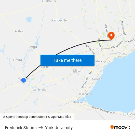 Frederick Station to York University map