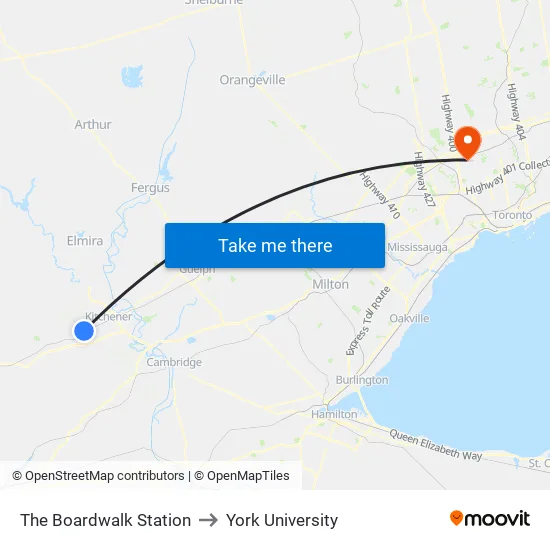 The Boardwalk Station to York University map