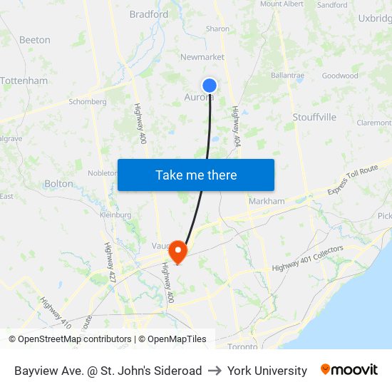 Bayview Ave. @ St. John's Sideroad to York University map