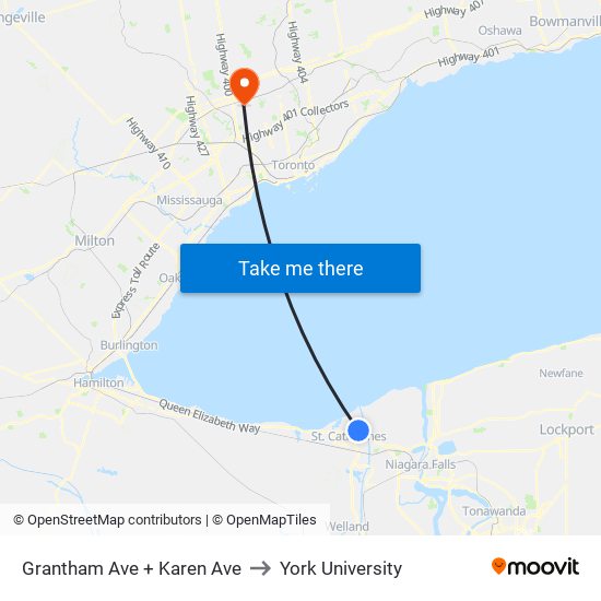 Grantham Ave + Karen Ave to York University map