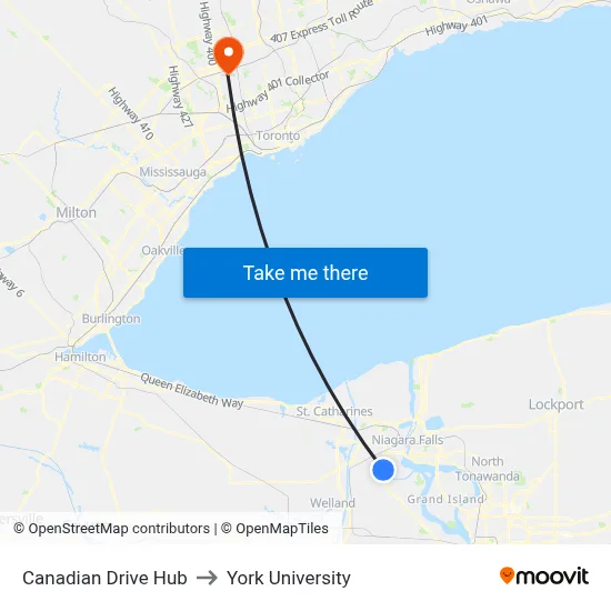 Canadian Drive Hub to York University map
