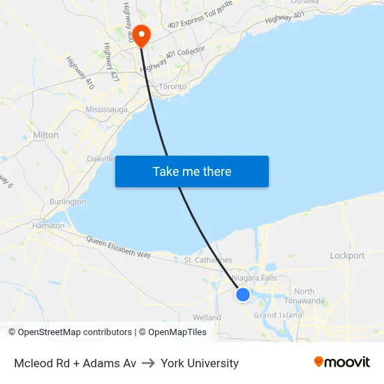Mcleod Rd + Adams Av to York University map
