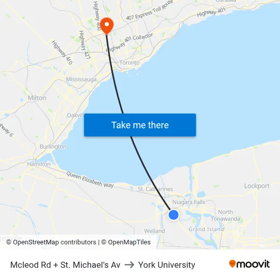 Mcleod Rd + St. Michael's Av to York University map