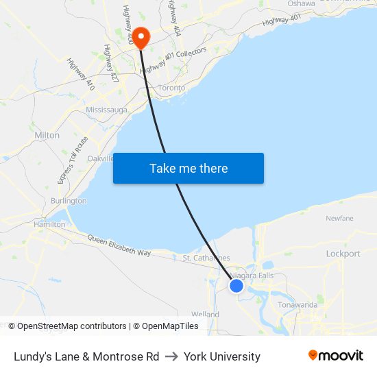 Lundy's Lane & Montrose Rd to York University map