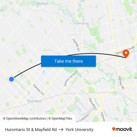 Hurontario St & Mayfield Rd to York University map