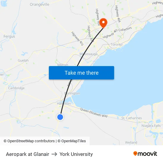 Aeropark at Glanair to York University map