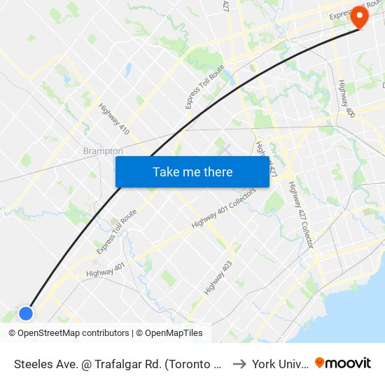 Steeles Ave. @ Trafalgar Rd. (Toronto Premium Outlets) to York University map