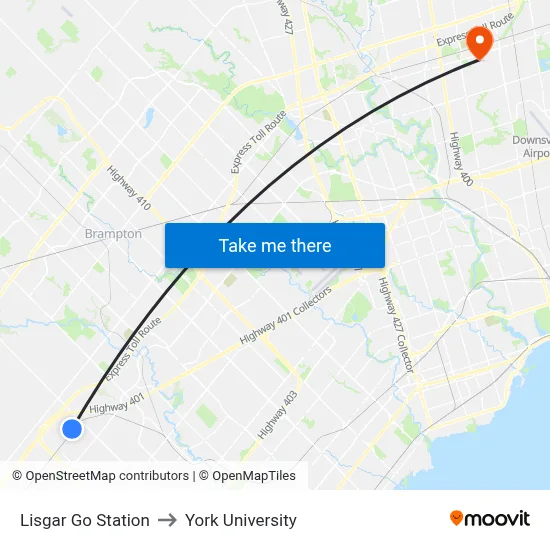 Lisgar Go Station to York University map
