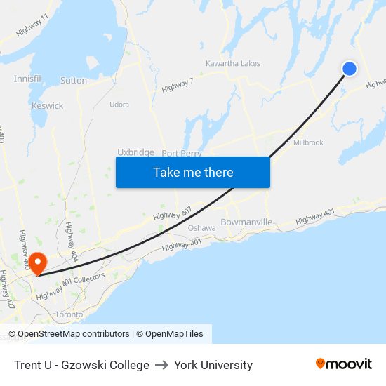 Trent U - Gzowski College to York University map