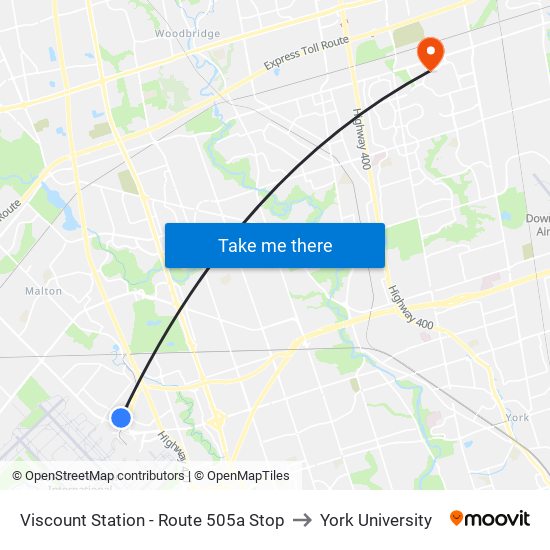 Viscount Station - Route 505a Stop to York University map