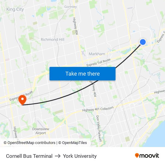 Cornell Bus Terminal to York University map