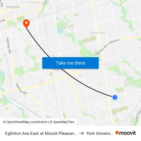 Eglinton Ave East at Mount Pleasant Rd to York University map